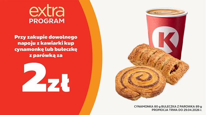 Cynamonka lub bułeczka do kawy za 2 zł na Circle K