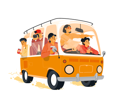 Grafika z autobusem - ilustracja do banneru zachęcającego do pobrania aplikacji Circle K extra.