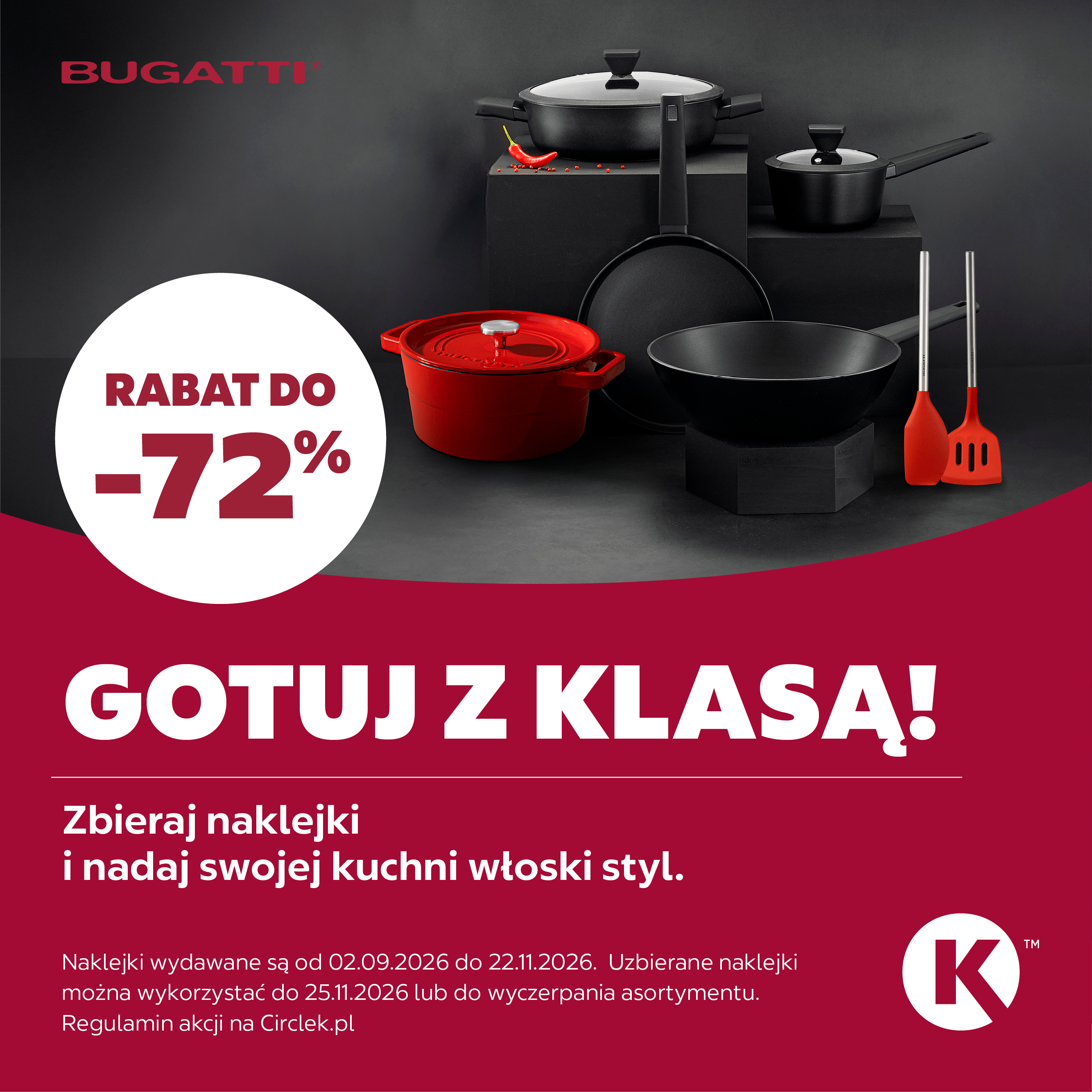  Grafika przedstawiającą kolekcję garnków żeliwnych marki Bugatti - kolekcja dostępna na stacjach Circle K