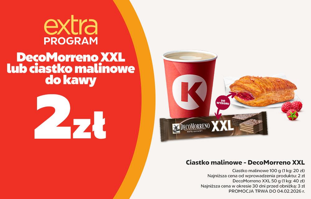 Promocja ciastko malinowe lub baton Deco Morenno XXL za 2 zł do dowolnej kawy!